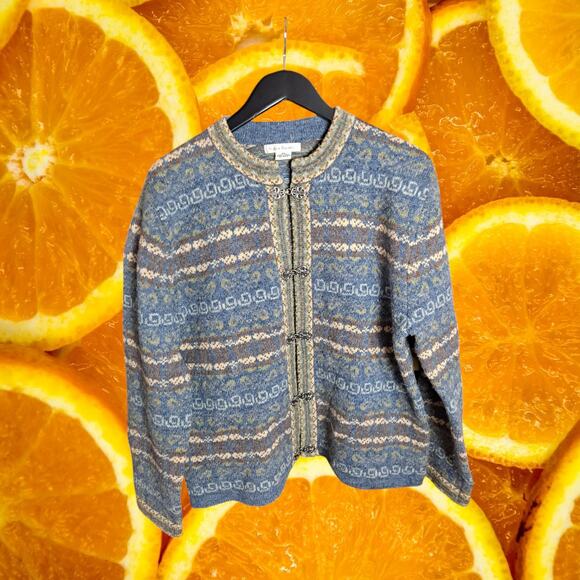 Susan Bristol Women's Vintage Wool Metal Clasp Nordic Design Cardigan Size XL - Picture 2 of 7